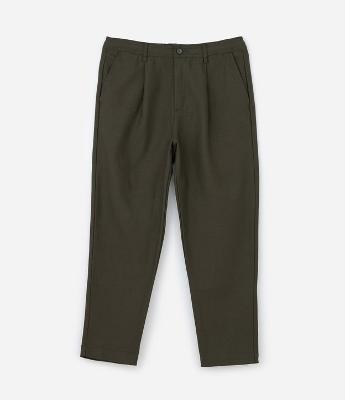 Calça Relaxed em Alfaiataria com Textura e Bolsos