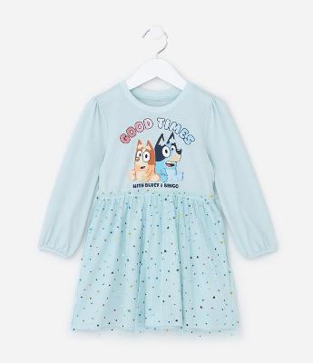 Vestido Infantil em Tule com Estampa Bluey - Tam 1 a 5 Anos