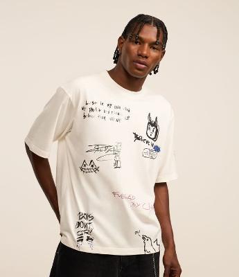 Camiseta Boxy em Algodão com Estampa de Desenho