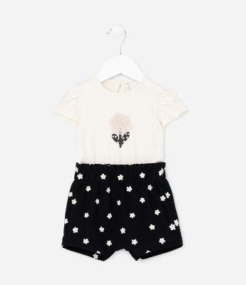 Conjunto Infantil com Estampa Florzinhas - Tam 0 a 18 meses