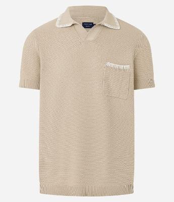 Camisa Comfort em Algodão com Gola Polo e Bolso com Detalhes Bordados Texturizada