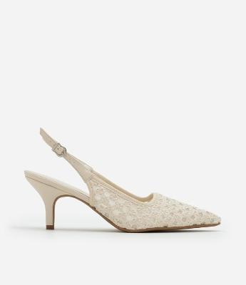 Sapato Scarpin Slingback em Macramê Vazado