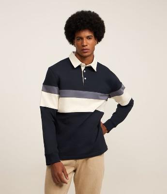 Casaco Moletom com Gola Polo Estampa Bloco de Cor