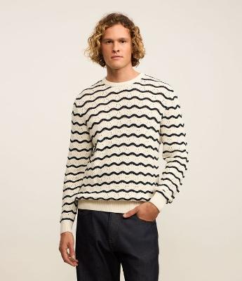 Suéter em Algodão com Textura de Ondas e Furinhos