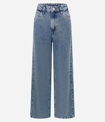 Calça Wide Leg em Jeans com Recorte na Pala
