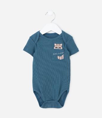 Body Infantil em Ribana com Bolsinho Estampa Bichinho - Tam 0 a 18 meses