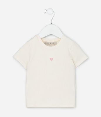 Blusa Infantil Canelada com Bordado Coração - Tam 1 a 6 Anos