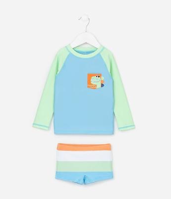 Conjunto Infantil com Proteção UV e Estampa Dino - Tam 1 a 4 Anos