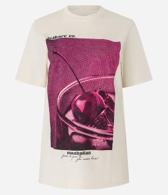 Camiseta em Algodão com Estampa Drink de Cereja