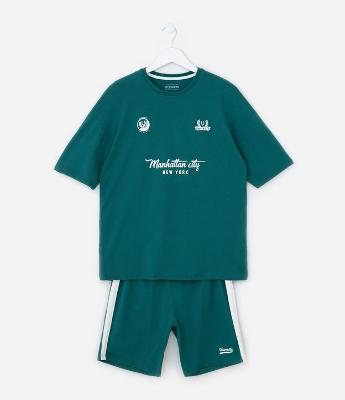 Pijama Infantil Esportivo com Lettering Manhattan City - Tam 8 a 16 Anos