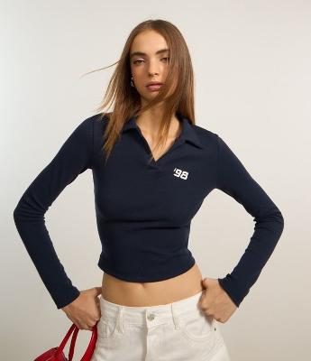 Blusa em Algodão com Gola Polo e Bordado 98