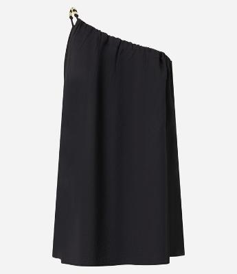 Blusa em Chalis Um Ombro Só com Bolinhas nas Alças