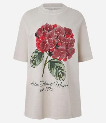 Camiseta Over em Algodão com Estampa de Flor