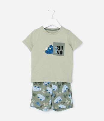 Pijama Infantil com Bolsinho e Estampa Rinoceronte - Tam 2 a 4 Anos