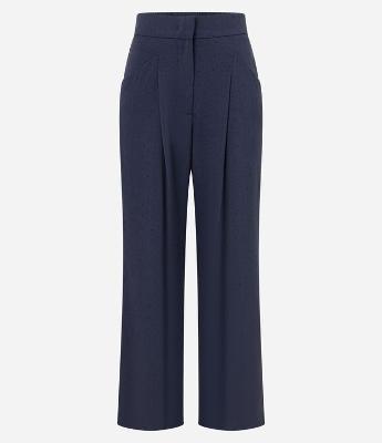 Calça Wide Leg Alfaiatada com Pregas e Aplicação de Strass