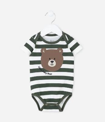 Body Infantil com Estampa Urso e Listras - Tam 0 a 18 meses.