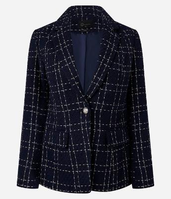 Blazer Xadrez em Tweed com Botão Único Metalizado