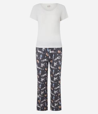 Pijama Longo Canelado com Calça Estampa de Dogs Esportistas