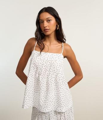 Blusa em Crepe Poá Alongada com Pregas no Decote