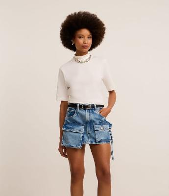Mini Saia Jeans com Bolsos Cargo