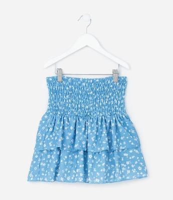 Saia Infantil com Babadinhos e Estampa Floral - Tam 5 a 14 Anos