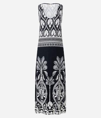 Vestido Longo em Vicose com Estampa Tropical Étnica