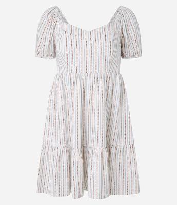 Vestido Curto em Viscose com Linho e Manga Bufante