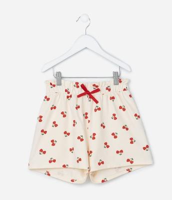 Short Infantil com Lacinho e Estampa Cerejas - Tam 5 a 14 Anos