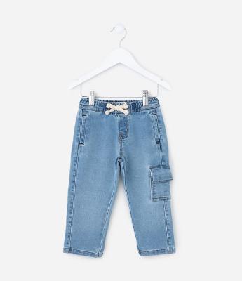 Calça Reta Infantil em Jeans com Bolso Cargo - Tam 1 a 6 anos