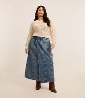 Saia Midi em Jeans com Cinto de Amarração e Bolso Cargo Curve & Plus Size - 1