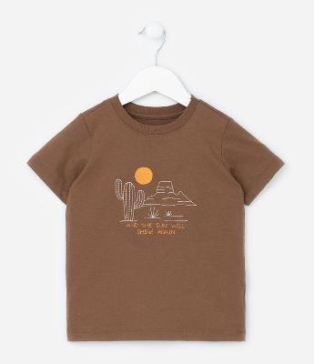 Camiseta Infantil com Bordado Pespontado Paisagem - Tam 1 a 6 Anos