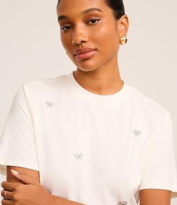 Blusa em Algodão com Bordado de Laços com Pérolas