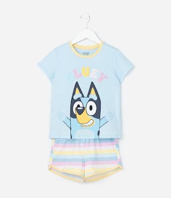 Pijama Infantil com Estampa Bluey e Listras - Tam 3 a 8 Anos