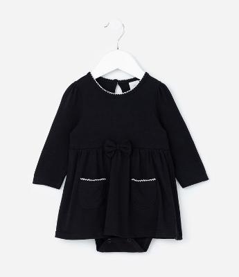 Vestido Body Infantil com Bolsos e Detalhes Contrastantes - Tam a 18 meses