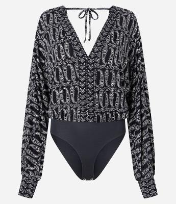 Body em Microfibra com Decote Profundo e Estampa Paisley