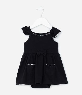 Vestido Body Infantil com Bolsos e Detalhes Contrastantes - Tam 0 a 18 meses