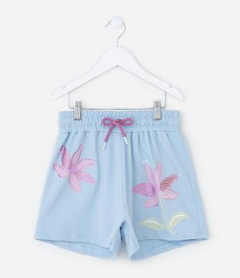 Short Infantil com Bordado Flores em Paetês - Tam 5 a 14 Anos