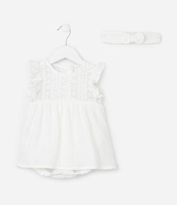 Vestido Body Infantil com Rendinha e Babados - Tam 0 a 18 meses