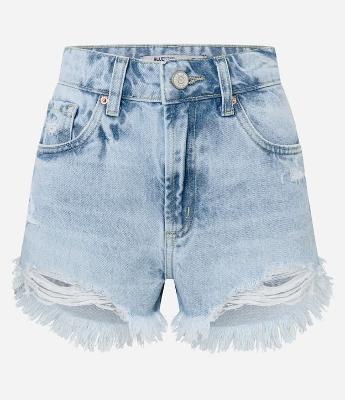 Short Slim em Jeans com Cintura Alta e Barra Desfiada