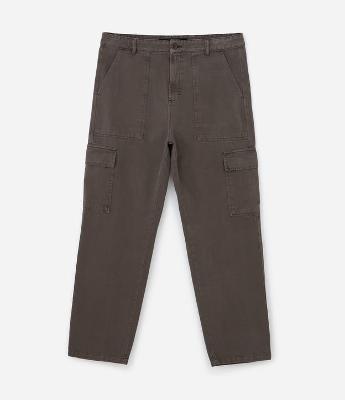 Calça Baggy em Sarja com Bolso Cargo