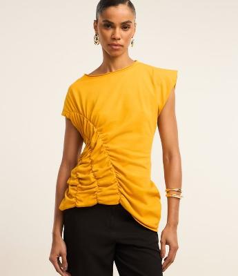 Blusa em Algodão com Drapeado Frontal