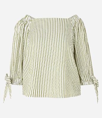 Blusa Listrada em Tricoline com Laço no Punho