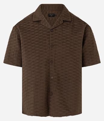 Camisa Boxy com Textura Bowling e Abotoamento Frontal