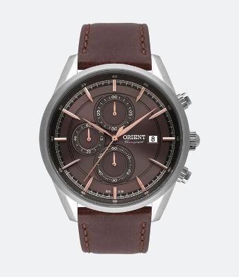 Kit Relógio Orient com Pulseira em Couro e Caixa em Aço Prata MBSCC053-N1NX