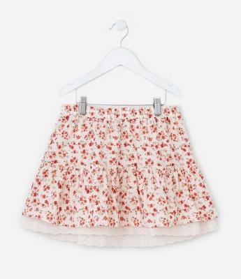 Saia Infantil com Rendinha e Estampa Floral - Tam 5 a 14 Anos