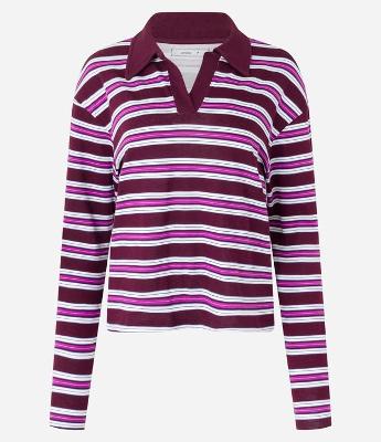 Blusa em Algodão com Listras e Gola Polo