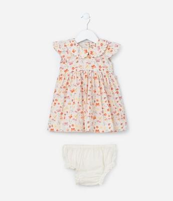 Vestido Infantil com Babados e Estampa Floral - Tam 0 a 18 meses