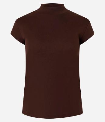 Blusa em Ribana com Golinha Alta e Manga Curta