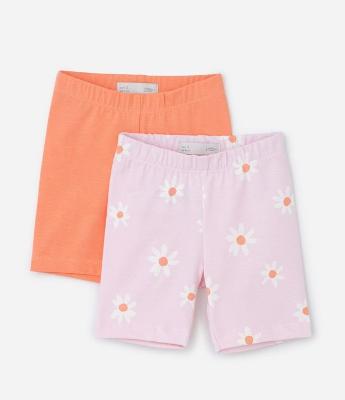 Kit 02 Bermudas Ciclista Infantis com Estampa Margaridas - Tam 1 a 6 Anos