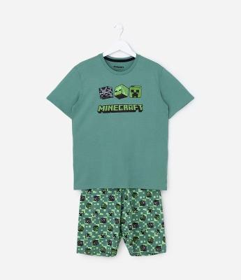 Pijama Infantil em Algodão Estampa Minecraft - Tam 5 a 14 Anos